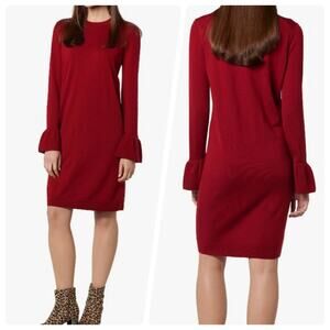 L.K. Bennett 100% Wool Bell Sleeve Sweater Dress Knee Lenght Red Size M